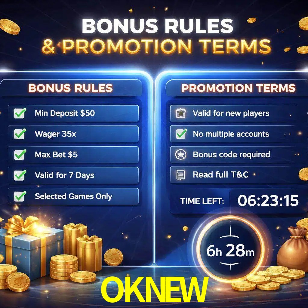 Reglas de promoción OKNEW y condiciones de bonos explicadas visualmente