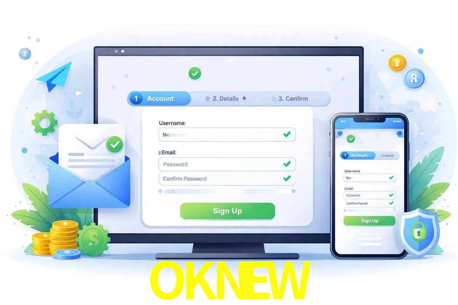 Registro de nuevo usuario y configuración de cuenta OKNEW